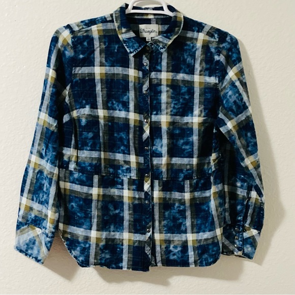 Wrangler Plaid Tie Dye Southwestern Embroidery Top Women’s Snap Western Shirt - Picture 2 of 9